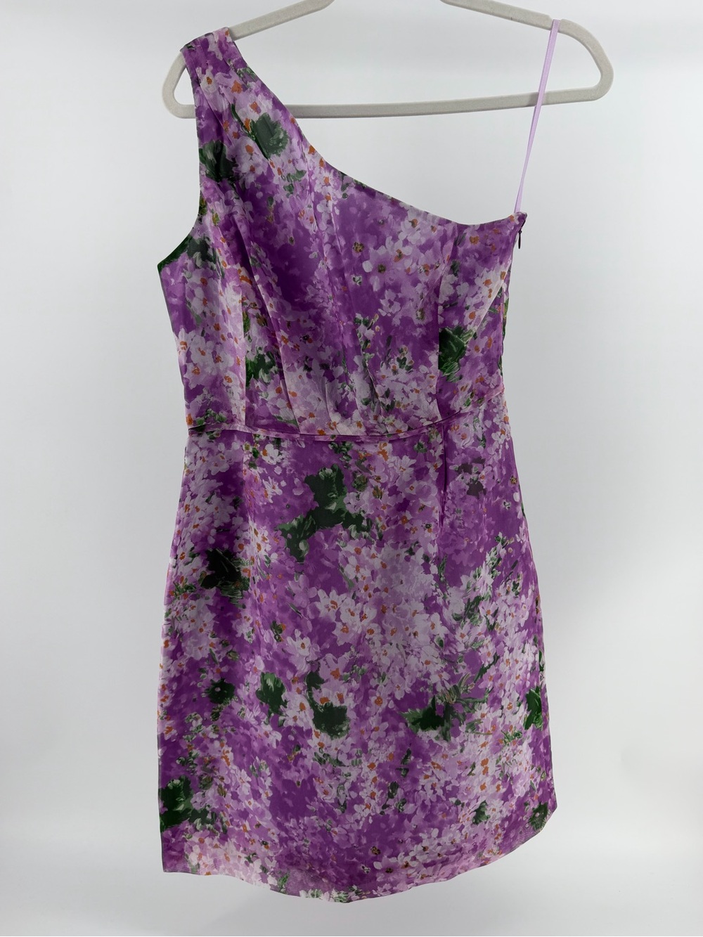 NWT J. Crew Collection 100% Silk Purple Floral One Shoulder Cocktail Dress, Sz 4